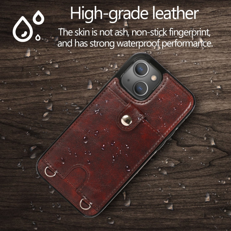 For iPhone 13 Shockproof PU Leather + TPU Protective Case with Card Slot & Lanyard
