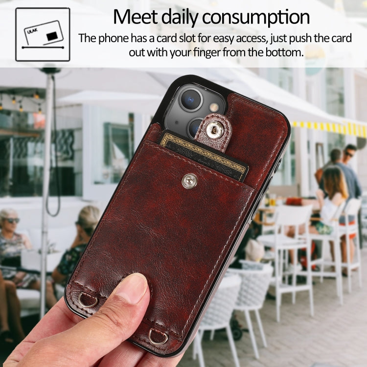 For iPhone 13 Shockproof PU Leather + TPU Protective Case with Card Slot & Lanyard