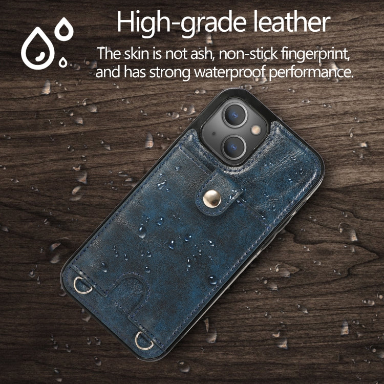 For iPhone 13 Pro Max Shockproof PU Leather + TPU Protective Case with Card Slot & Lanyard