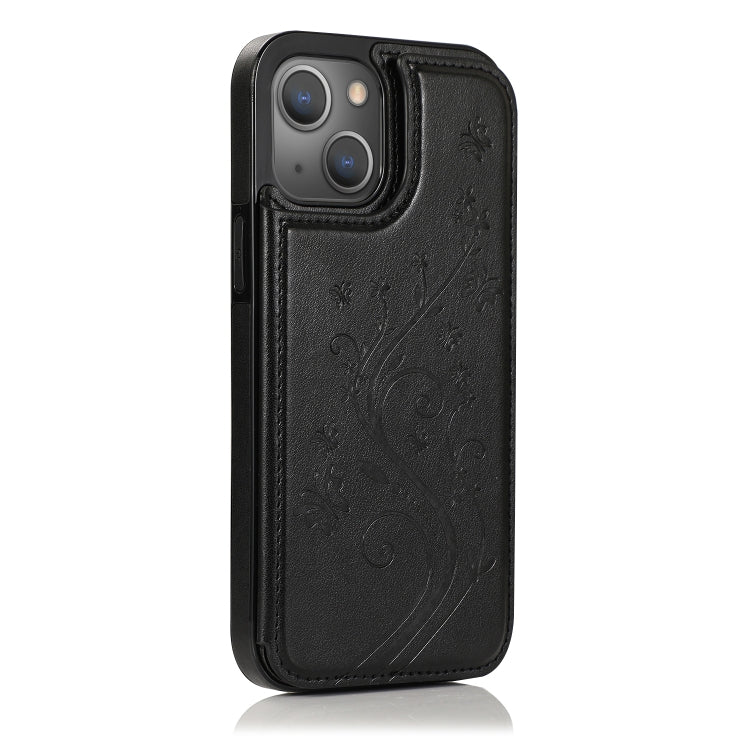 For iPhone 13 mini Butterflies Flowers Double Buckle PU + TPU Protective Case with Holder & Card Slots & Photo Frame