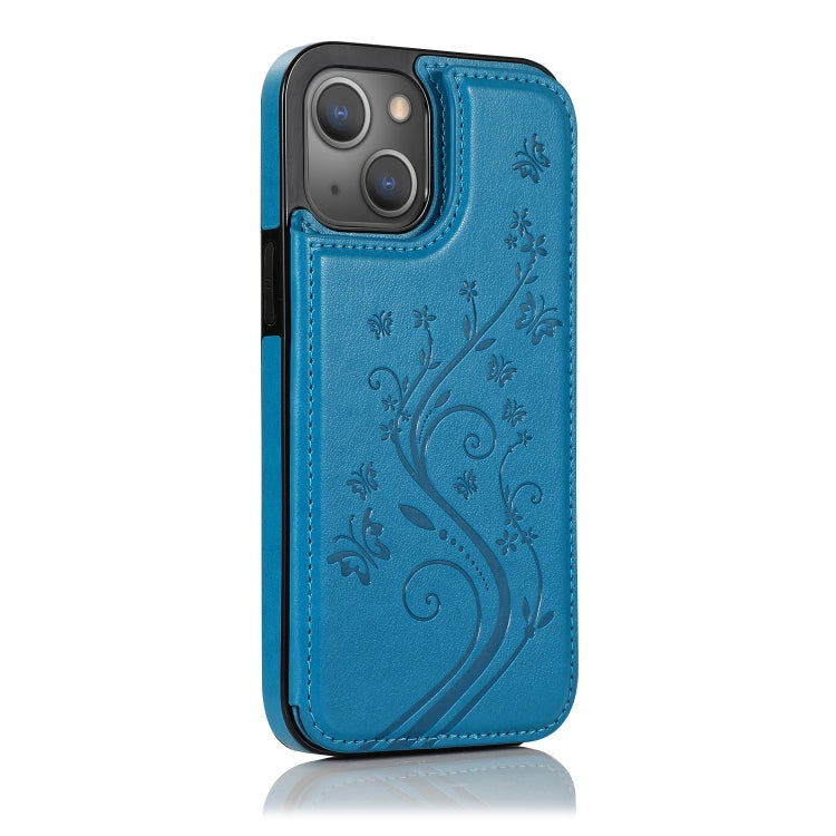 For iPhone 13 mini Butterflies Flowers Double Buckle PU + TPU Protective Case with Holder & Card Slots & Photo Frame