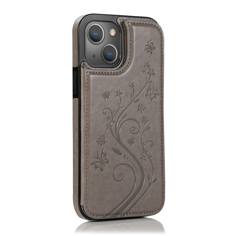 For iPhone 13 mini Butterflies Flowers Double Buckle PU + TPU Protective Case with Holder & Card Slots & Photo Frame