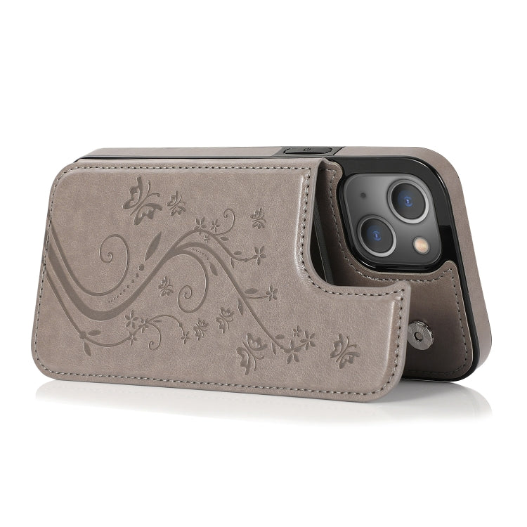 For iPhone 13 mini Butterflies Flowers Double Buckle PU + TPU Protective Case with Holder & Card Slots & Photo Frame