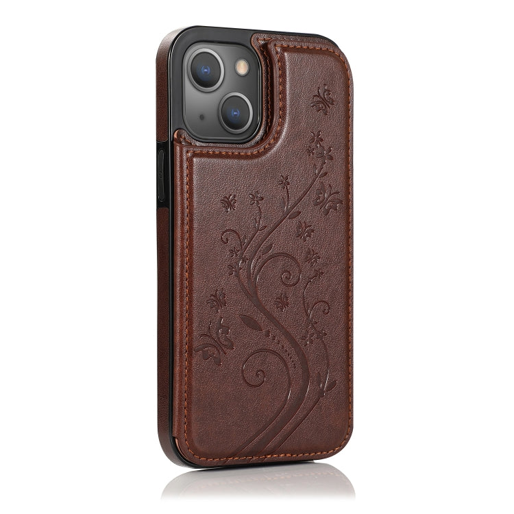 For iPhone 13 mini Butterflies Flowers Double Buckle PU + TPU Protective Case with Holder & Card Slots & Photo Frame