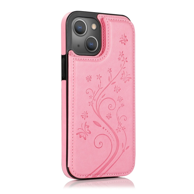For iPhone 13 mini Butterflies Flowers Double Buckle PU + TPU Protective Case with Holder & Card Slots & Photo Frame