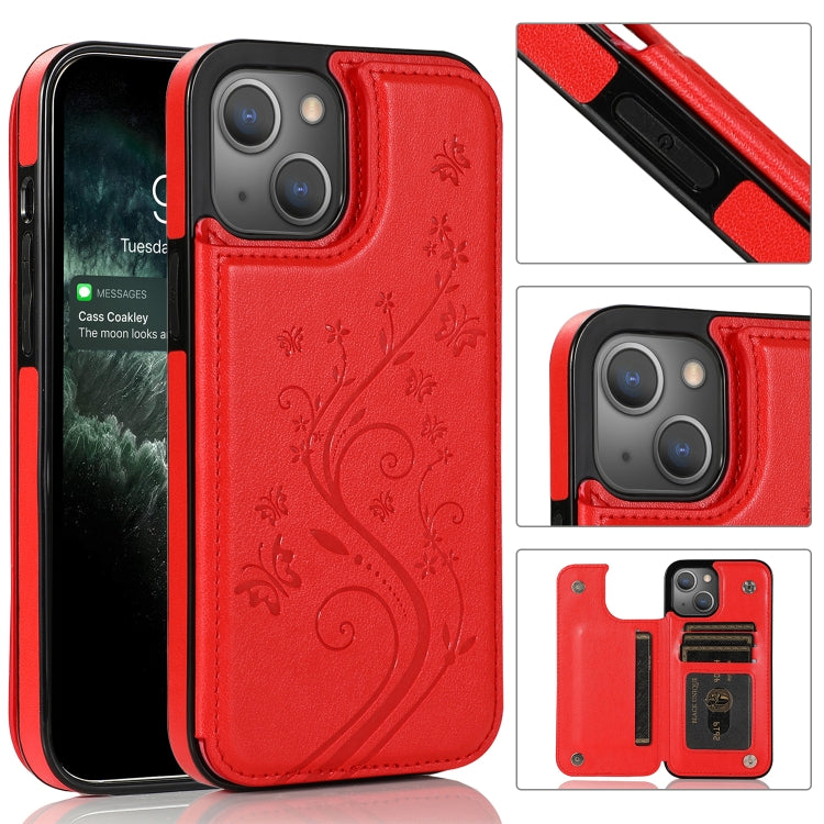 For iPhone 13 mini Butterflies Flowers Double Buckle PU + TPU Protective Case with Holder & Card Slots & Photo Frame