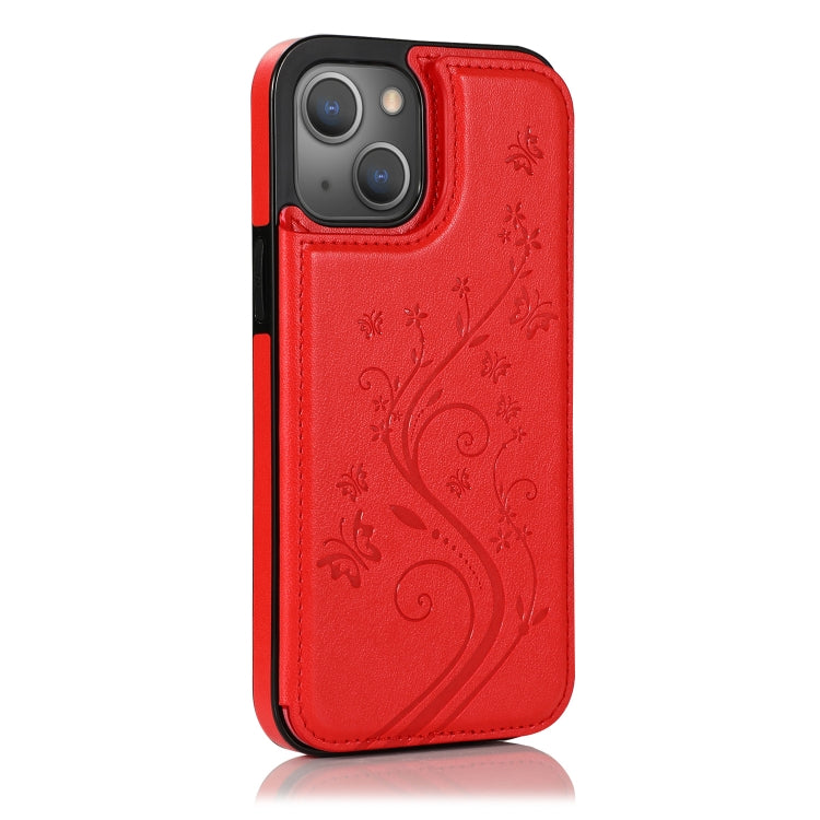 For iPhone 13 mini Butterflies Flowers Double Buckle PU + TPU Protective Case with Holder & Card Slots & Photo Frame