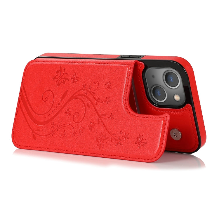 For iPhone 13 mini Butterflies Flowers Double Buckle PU + TPU Protective Case with Holder & Card Slots & Photo Frame