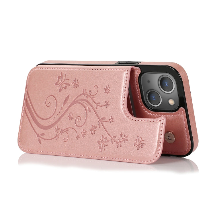 For iPhone 13 mini Butterflies Flowers Double Buckle PU + TPU Protective Case with Holder & Card Slots & Photo Frame