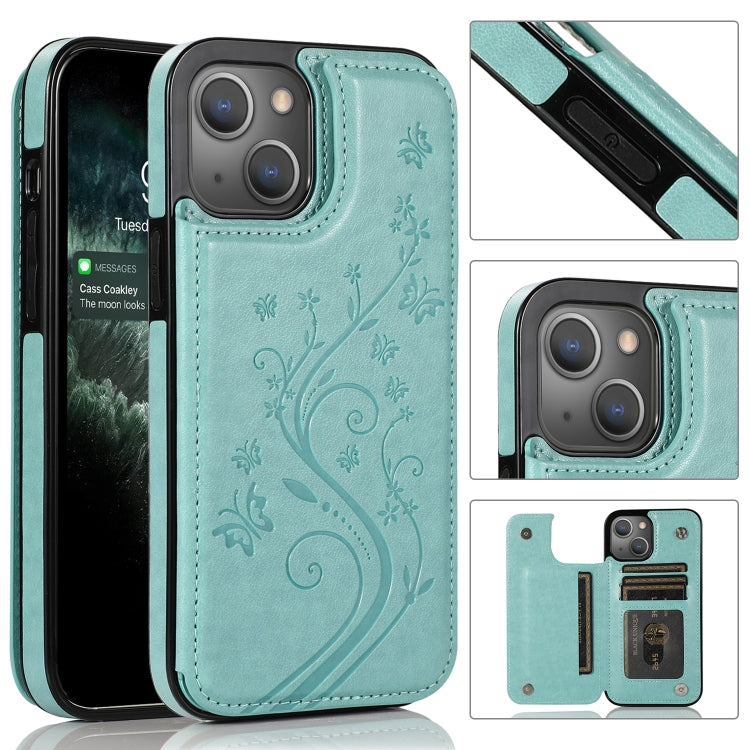 For iPhone 13 mini Butterflies Flowers Double Buckle PU + TPU Protective Case with Holder & Card Slots & Photo Frame
