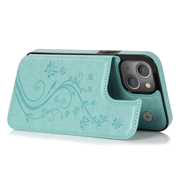 For iPhone 13 mini Butterflies Flowers Double Buckle PU + TPU Protective Case with Holder & Card Slots & Photo Frame