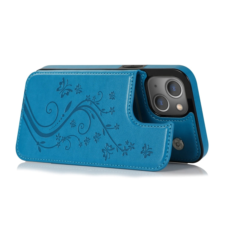 For iPhone 13 Butterflies Flowers Double Buckle PU + TPU Protective Case with Holder & Card Slots & Photo Frame
