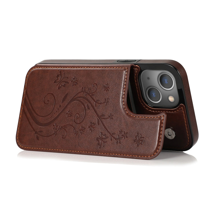 For iPhone 13 Butterflies Flowers Double Buckle PU + TPU Protective Case with Holder & Card Slots & Photo Frame