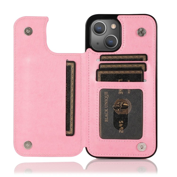 For iPhone 13 Butterflies Flowers Double Buckle PU + TPU Protective Case with Holder & Card Slots & Photo Frame