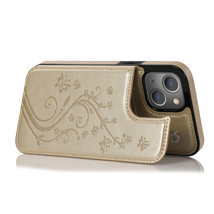 For iPhone 13 Pro Butterflies Flowers Double Buckle PU + TPU Protective Case with Holder & Card Slots & Photo Frame
