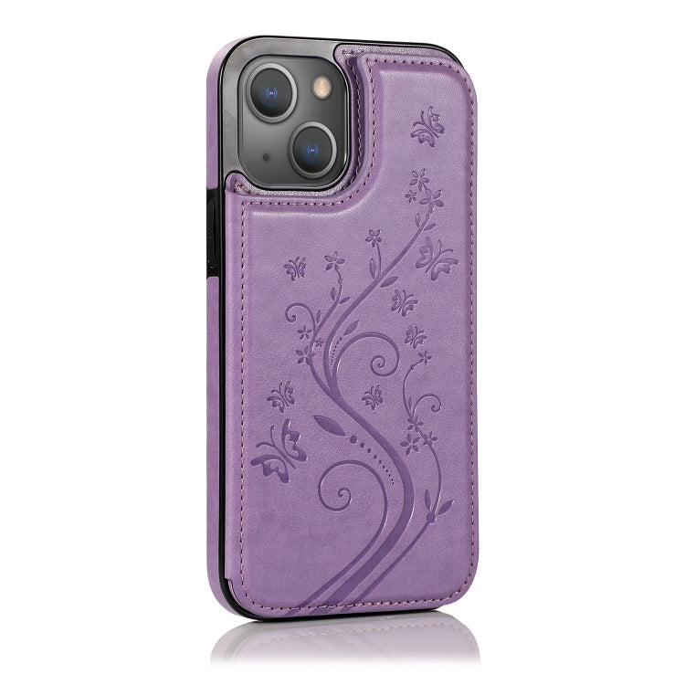 For iPhone 13 Pro Butterflies Flowers Double Buckle PU + TPU Protective Case with Holder & Card Slots & Photo Frame
