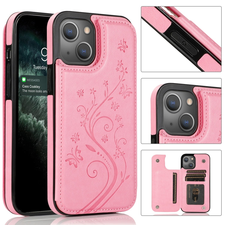 For iPhone 13 Pro Butterflies Flowers Double Buckle PU + TPU Protective Case with Holder & Card Slots & Photo Frame