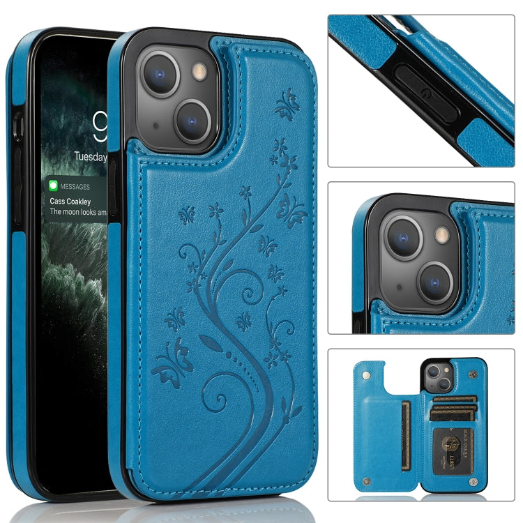 For iPhone 13 Pro Max Butterflies Flowers Double Buckle PU + TPU Protective Case with Holder & Card Slots & Photo Frame