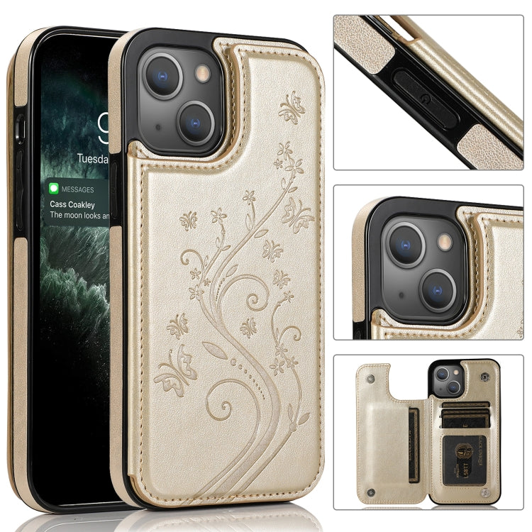 For iPhone 13 Pro Max Butterflies Flowers Double Buckle PU + TPU Protective Case with Holder & Card Slots & Photo Frame
