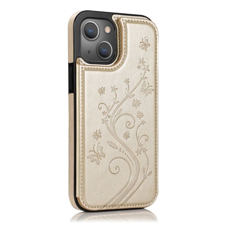 For iPhone 13 Pro Max Butterflies Flowers Double Buckle PU + TPU Protective Case with Holder & Card Slots & Photo Frame