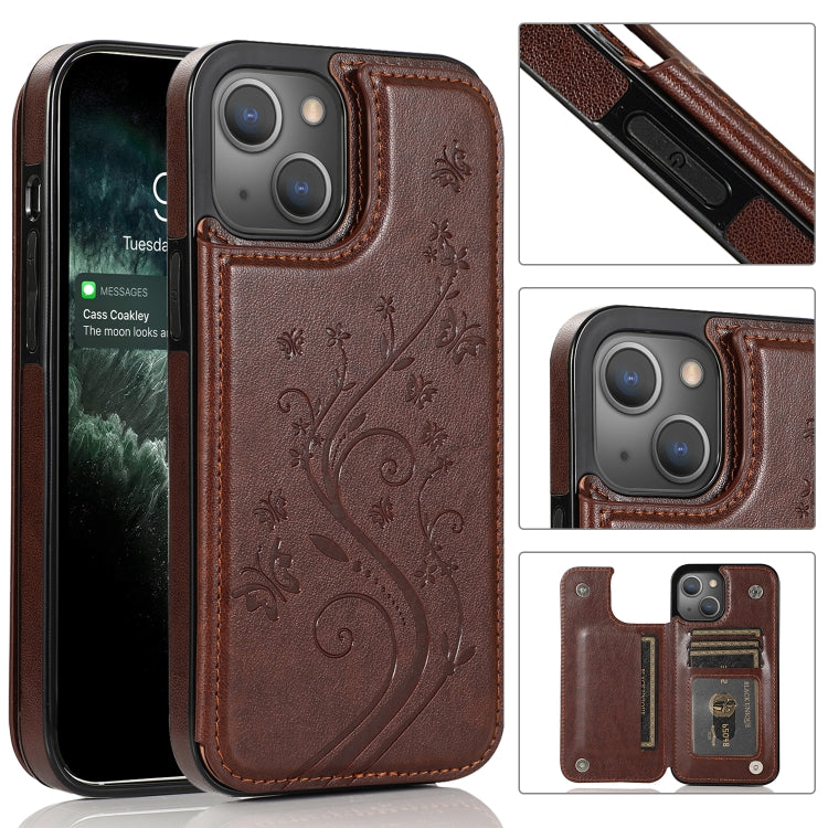 For iPhone 13 Pro Max Butterflies Flowers Double Buckle PU + TPU Protective Case with Holder & Card Slots & Photo Frame