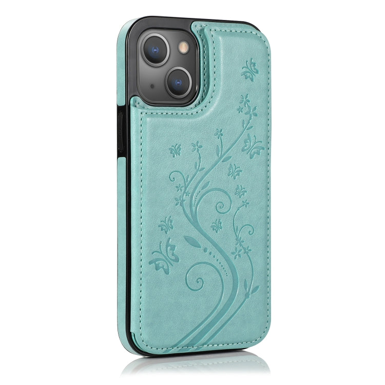 For iPhone 13 Pro Max Butterflies Flowers Double Buckle PU + TPU Protective Case with Holder & Card Slots & Photo Frame