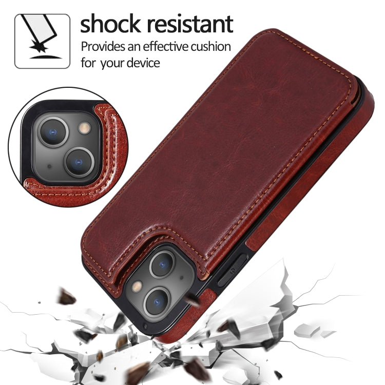 For iPhone 13 mini Double Buckle Shockproof PU Protective Case with Card Slots & Holder For  iPhone 13 Mini