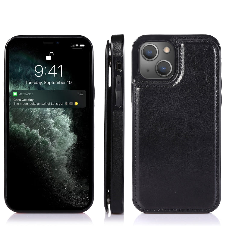 For iPhone 13 Pro Double Buckle Shockproof PU Protective Case with Card Slots & Holder