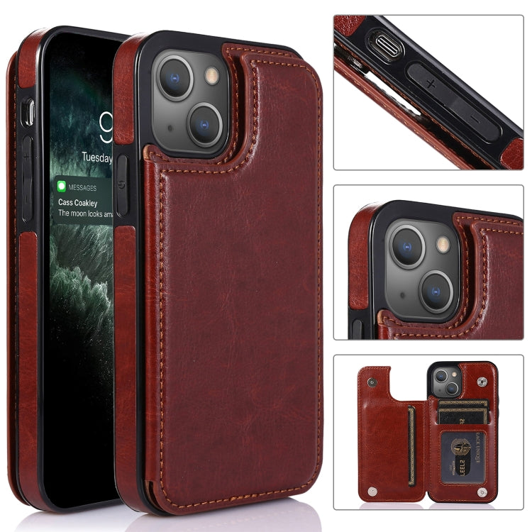 For iPhone 13 Pro Double Buckle Shockproof PU Protective Case with Card Slots & Holder