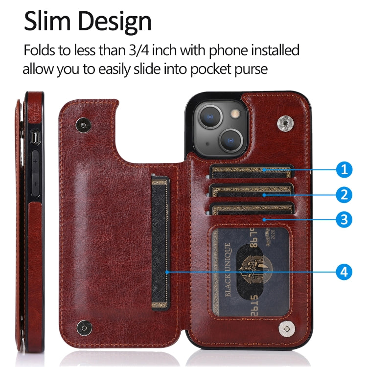 For iPhone 13 Pro Double Buckle Shockproof PU Protective Case with Card Slots & Holder