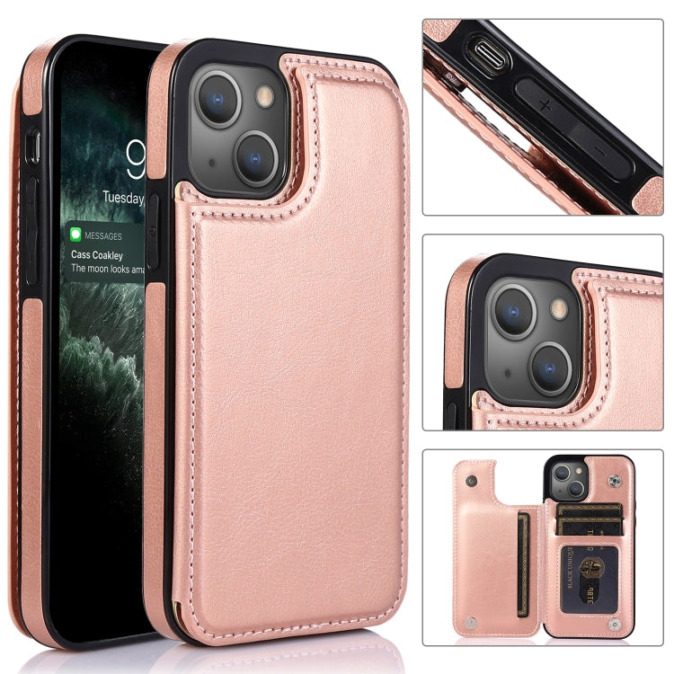 For iPhone 13 Pro Double Buckle Shockproof PU Protective Case with Card Slots & Holder