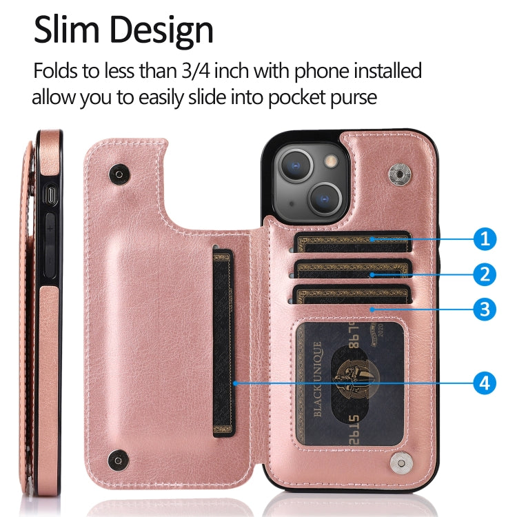 For iPhone 13 Pro Double Buckle Shockproof PU Protective Case with Card Slots & Holder