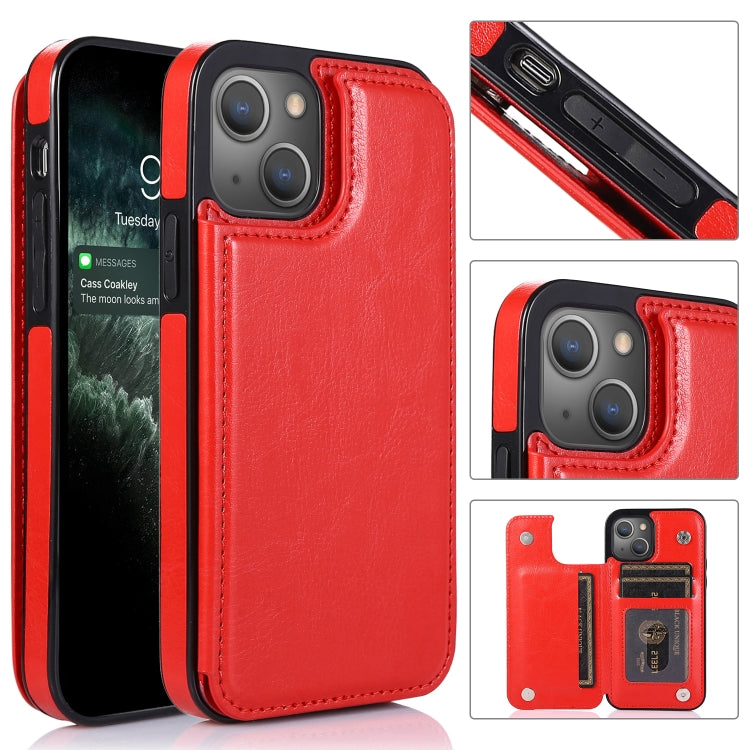 For iPhone 13 Pro Double Buckle Shockproof PU Protective Case with Card Slots & Holder
