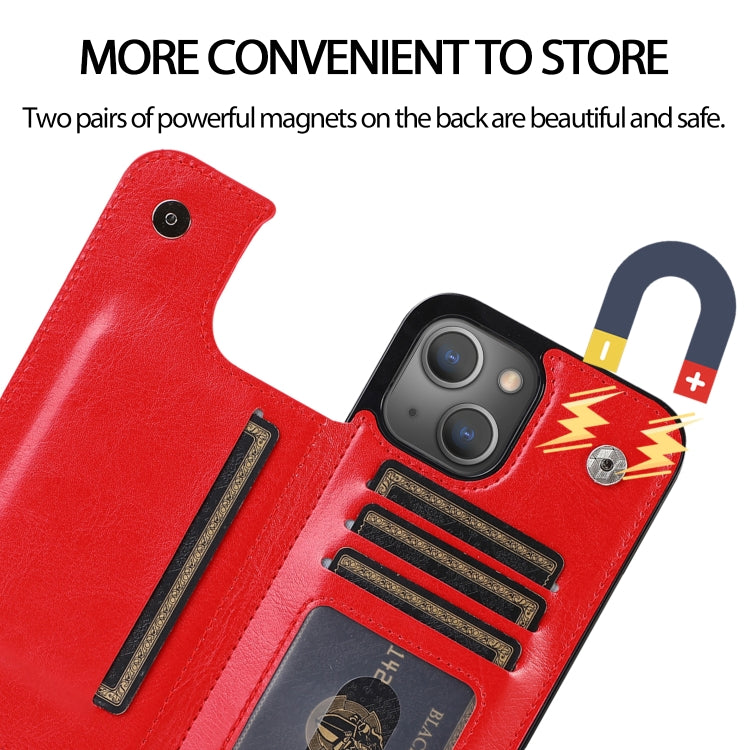 For iPhone 13 Pro Double Buckle Shockproof PU Protective Case with Card Slots & Holder
