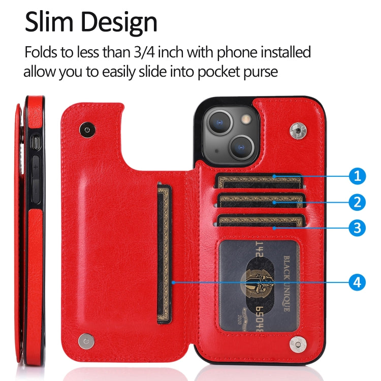 For iPhone 13 Pro Double Buckle Shockproof PU Protective Case with Card Slots & Holder