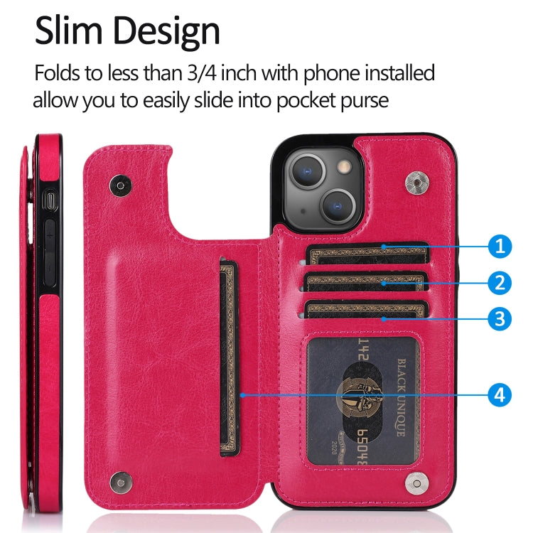 For iPhone 13 Pro Double Buckle Shockproof PU Protective Case with Card Slots & Holder