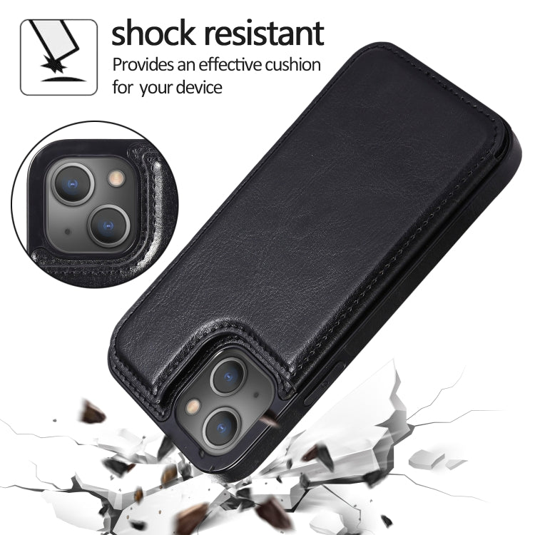 For iPhone 13 Pro Max Double Buckle Shockproof PU Protective Case with Card Slots & Holder