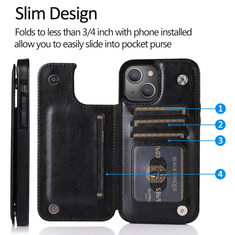 For iPhone 13 Pro Max Double Buckle Shockproof PU Protective Case with Card Slots & Holder