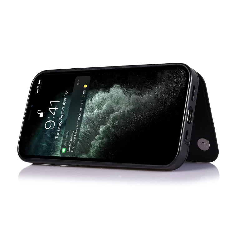 For iPhone 13 Pro Max Double Buckle Shockproof PU Protective Case with Card Slots & Holder