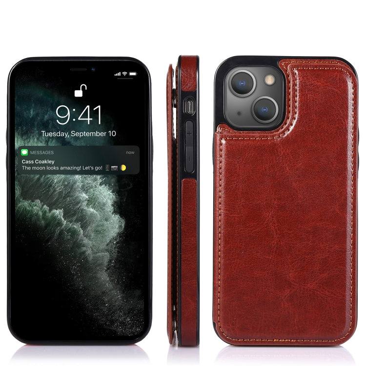For iPhone 13 Pro Max Double Buckle Shockproof PU Protective Case with Card Slots & Holder