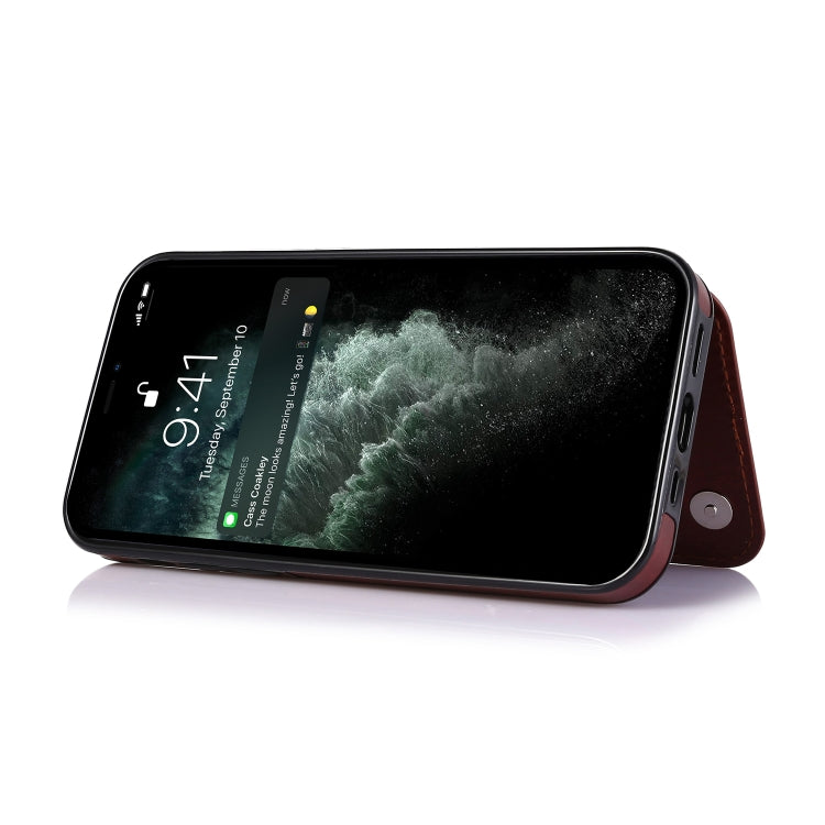 For iPhone 13 Pro Max Double Buckle Shockproof PU Protective Case with Card Slots & Holder
