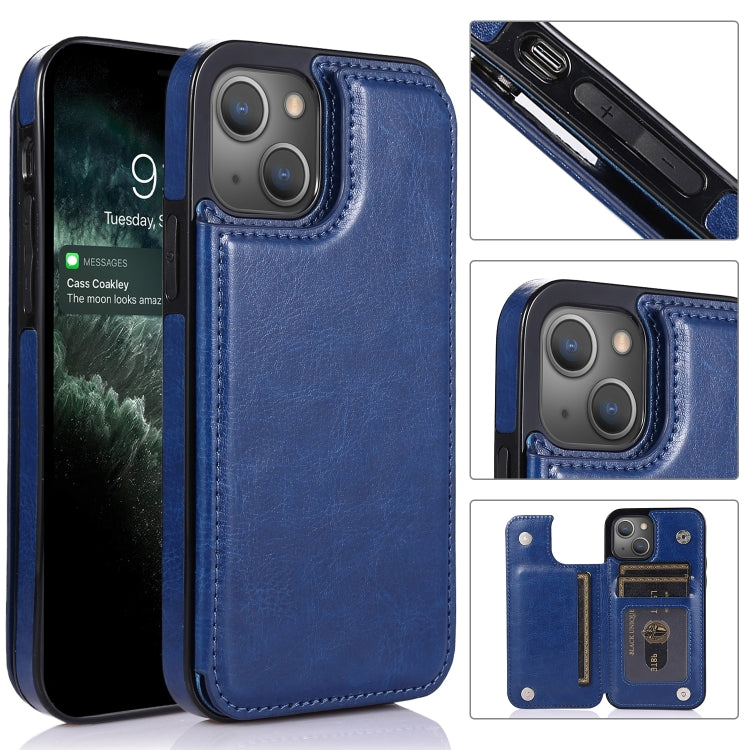 For iPhone 13 Pro Max Double Buckle Shockproof PU Protective Case with Card Slots & Holder