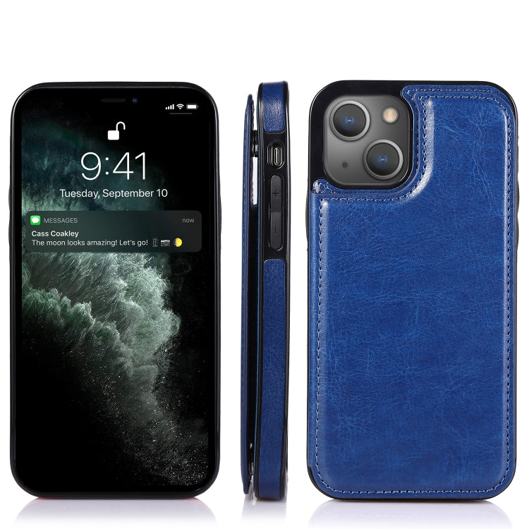 For iPhone 13 Pro Max Double Buckle Shockproof PU Protective Case with Card Slots & Holder