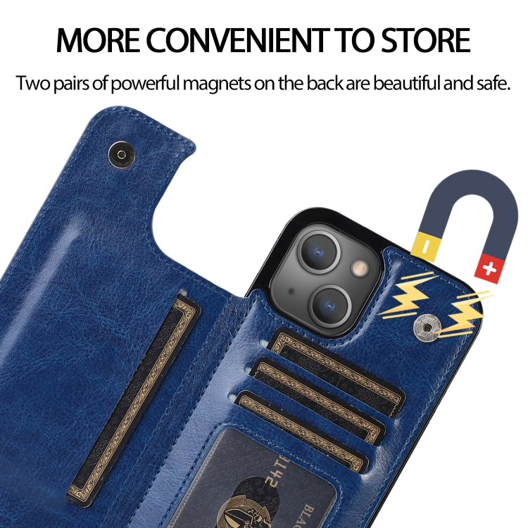 For iPhone 13 Pro Max Double Buckle Shockproof PU Protective Case with Card Slots & Holder