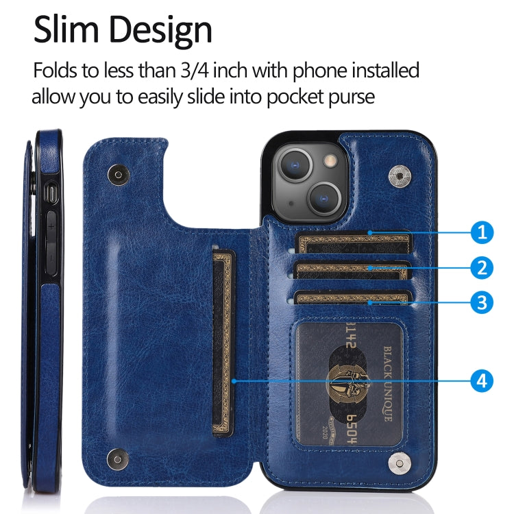 For iPhone 13 Pro Max Double Buckle Shockproof PU Protective Case with Card Slots & Holder