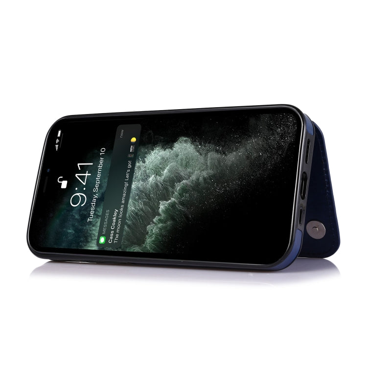 For iPhone 13 Pro Max Double Buckle Shockproof PU Protective Case with Card Slots & Holder