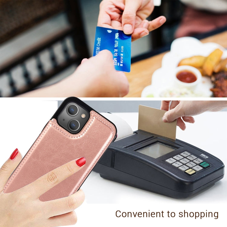 For iPhone 13 Pro Max Double Buckle Shockproof PU Protective Case with Card Slots & Holder