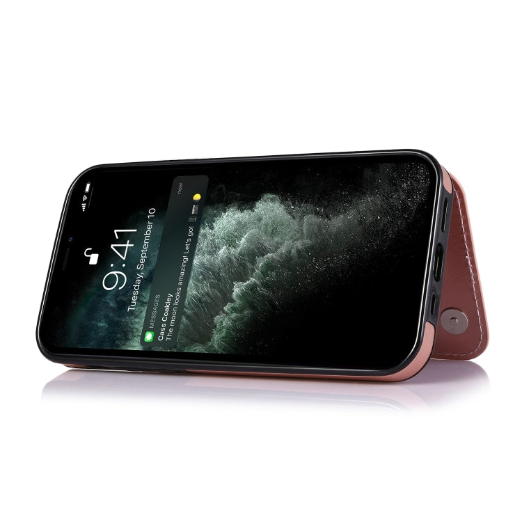 For iPhone 13 Pro Max Double Buckle Shockproof PU Protective Case with Card Slots & Holder