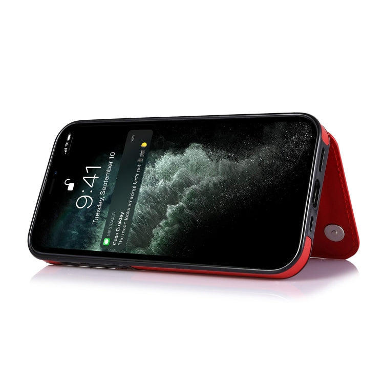 For iPhone 13 Pro Max Double Buckle Shockproof PU Protective Case with Card Slots & Holder