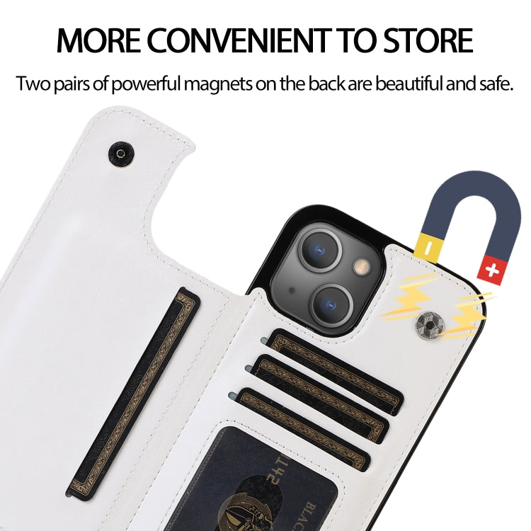 For iPhone 13 Pro Max Double Buckle Shockproof PU Protective Case with Card Slots & Holder